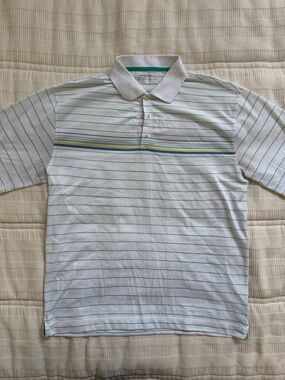 Nike White Polo with Teal and Yellow Chest Stripes